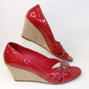 Brighton Riva Red Crocodile‎ Embossed Leather Espadrille Wedge Heels 8.5